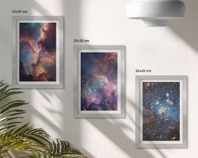 Conjunto de 3 quadros decorativos Paisagens espaciais com estrelas e nebulosas
