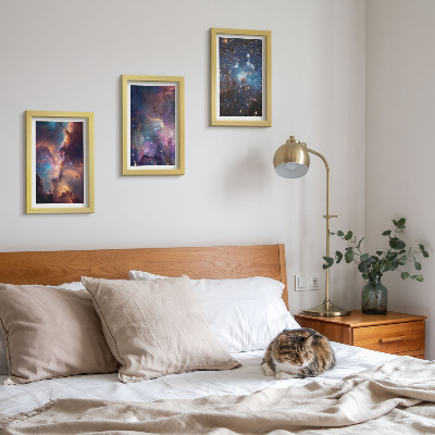Conjunto de 3 quadros decorativos Paisagens espaciais com estrelas e nebulosas