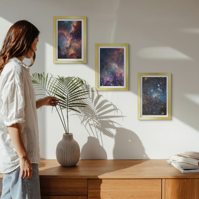 Conjunto de 3 quadros decorativos Paisagens espaciais com estrelas e nebulosas