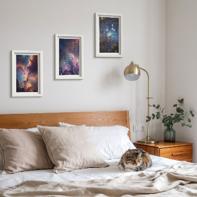 Conjunto de 3 quadros decorativos Paisagens espaciais com estrelas e nebulosas