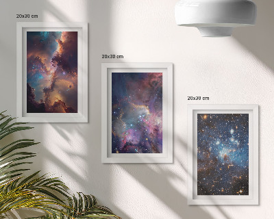 Conjunto de 3 quadros decorativos Paisagens espaciais com estrelas e nebulosas