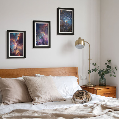Conjunto de 3 quadros decorativos Paisagens espaciais com estrelas e nebulosas