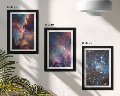 Conjunto de 3 quadros decorativos Paisagens espaciais com estrelas e nebulosas