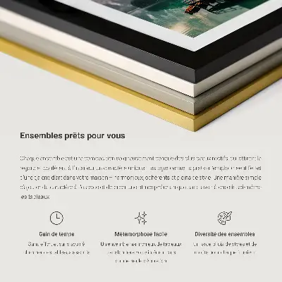 Tríptico com moldura paisagens de montanhas com água e rochas