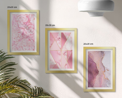 Tríptico com moldura padrões geométricos de peônias rosas
