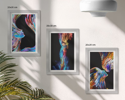Conjunto de 3 quadros decorativos Abstrações coloridas com rostos e formas dinâmicas.