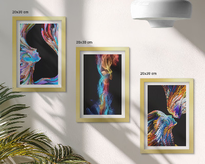 Conjunto de 3 quadros decorativos Abstrações coloridas com rostos e formas dinâmicas.