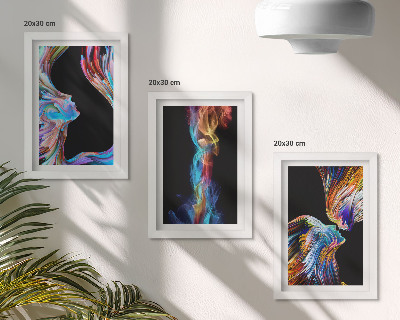 Conjunto de 3 quadros decorativos Abstrações coloridas com rostos e formas dinâmicas.