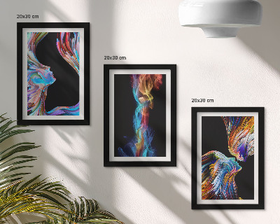 Conjunto de 3 quadros decorativos Abstrações coloridas com rostos e formas dinâmicas.