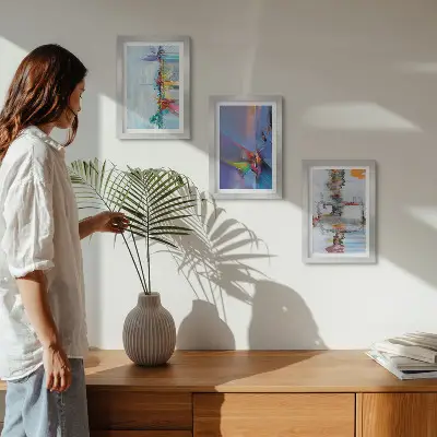 Tríptico com moldura pintura com estilo de composições abstratas