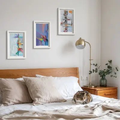 Tríptico com moldura pintura com estilo de composições abstratas
