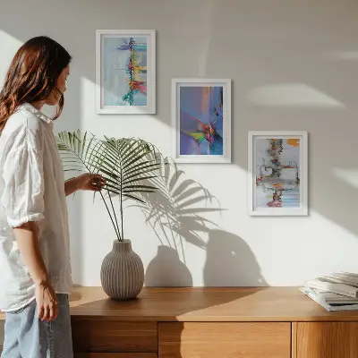 Tríptico com moldura pintura com estilo de composições abstratas