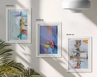 Tríptico com moldura pintura com estilo de composições abstratas