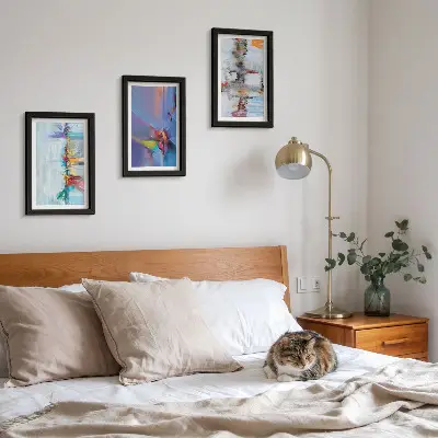 Tríptico com moldura pintura com estilo de composições abstratas