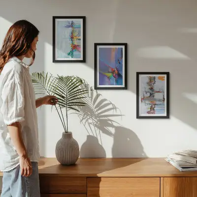 Tríptico com moldura pintura com estilo de composições abstratas