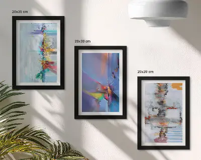 Tríptico com moldura pintura com estilo de composições abstratas