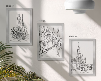 Conjunto de 3 quadros decorativos Desenhos simples de vistas da cidade