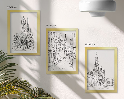 Conjunto de 3 quadros decorativos Desenhos simples de vistas da cidade