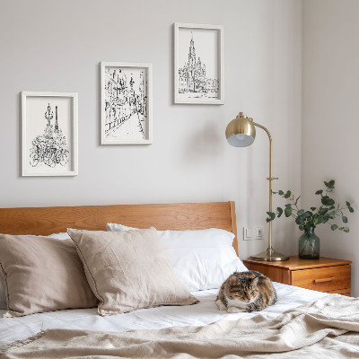 Conjunto de 3 quadros decorativos Desenhos simples de vistas da cidade