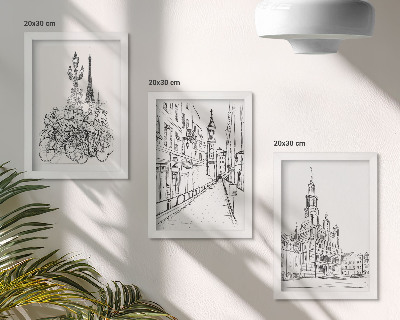 Conjunto de 3 quadros decorativos Desenhos simples de vistas da cidade