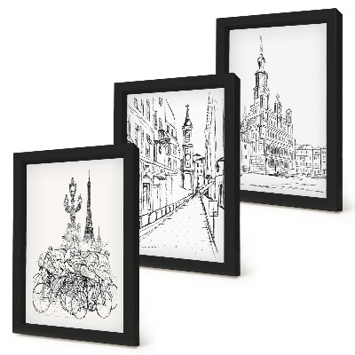 Conjunto de 3 quadros decorativos Desenhos simples de vistas da cidade