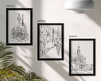 Conjunto de 3 quadros decorativos Desenhos simples de vistas da cidade