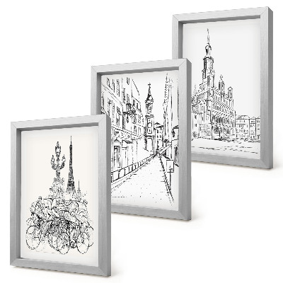 Conjunto de 3 quadros decorativos Desenhos simples de vistas da cidade