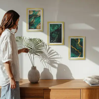 Conjunto de 3 quadros decorativos com padrões abstratos elegantes em pedra