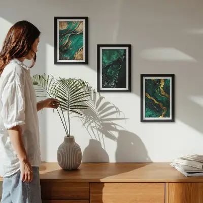 Conjunto de 3 quadros decorativos com padrões abstratos elegantes em pedra