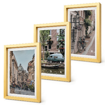 Conjunto de molduras com imagens Vistas tranquilas da cidade com edifícios.