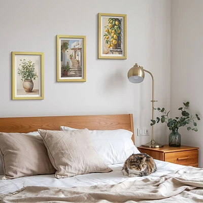 Conjunto de 3 quadros decorativos com estampa de vasos de plantas e limões em rua