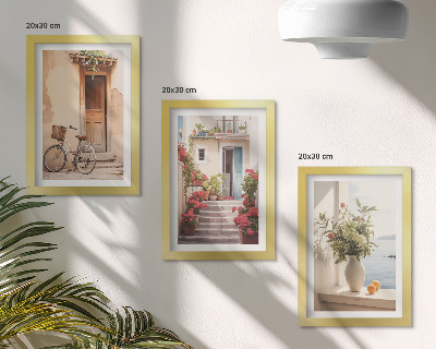 Tríptico com moldura Ruas litorâneas encantadoras com flores e bicicletas.