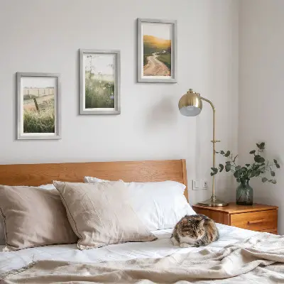 Conjunto de quadros com artes decorativas paisagem com prado, estrada e pôr do sol