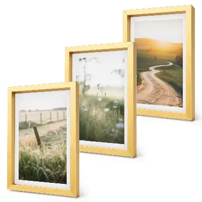 Conjunto de quadros com artes decorativas paisagem com prado, estrada e pôr do sol
