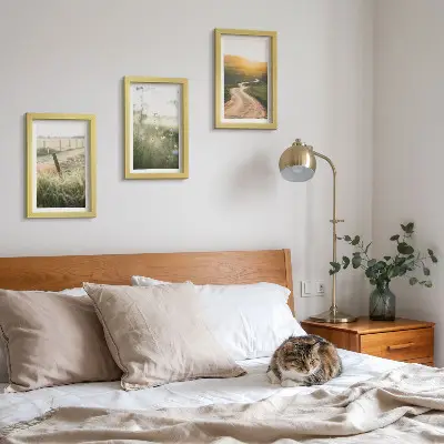 Conjunto de quadros com artes decorativas paisagem com prado, estrada e pôr do sol