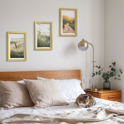 Conjunto de molduras com imagens Paisagem com um prado, estrada e pôr do sol