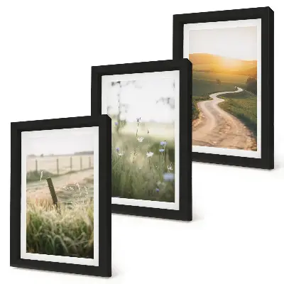 Conjunto de quadros com artes decorativas paisagem com prado, estrada e pôr do sol