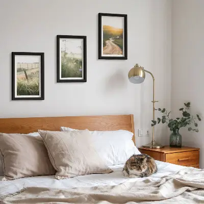 Conjunto de quadros com artes decorativas paisagem com prado, estrada e pôr do sol