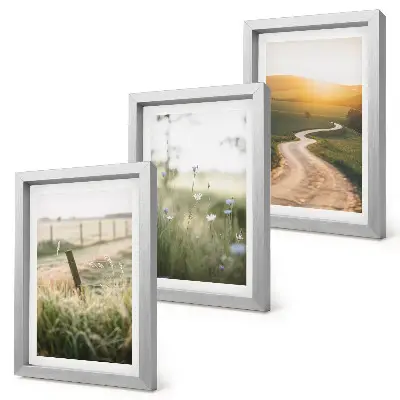 Conjunto de quadros com artes decorativas paisagem com prado, estrada e pôr do sol