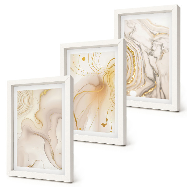 Conjunto de 3 quadros decorativos Padrões abstratos sutis de tinta derramada