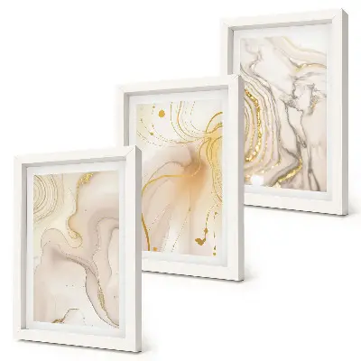 Conjunto de 3 quadros decorativos com padrões abstratos sutis de tinta derramada