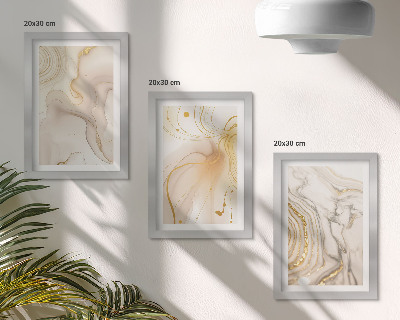 Conjunto de 3 quadros decorativos Padrões abstratos sutis de tinta derramada