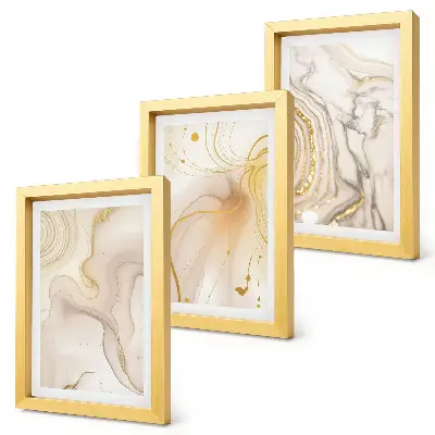 Conjunto de 3 quadros decorativos com padrões abstratos sutis de tinta derramada