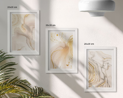 Conjunto de 3 quadros decorativos Padrões abstratos sutis de tinta derramada
