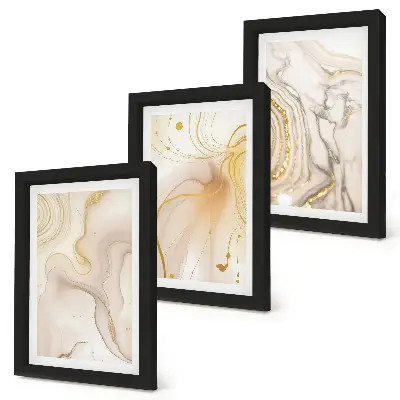 Conjunto de 3 quadros decorativos com padrões abstratos sutis de tinta derramada