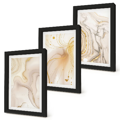 Conjunto de 3 quadros decorativos Padrões abstratos sutis de tinta derramada