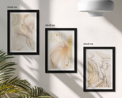Conjunto de 3 quadros decorativos Padrões abstratos sutis de tinta derramada