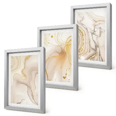 Conjunto de 3 quadros decorativos com padrões abstratos sutis de tinta derramada