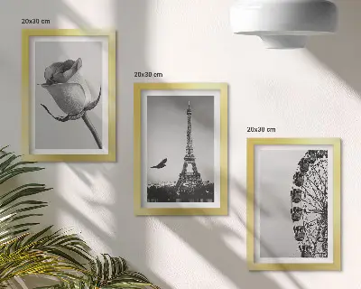 Tríptico com moldura torre Eiffel e roda-gigante em tons de rosa com efeito monocromático