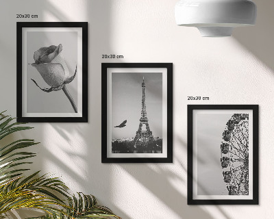 Tríptico com moldura Torre Eiffel e roda-gigante em tons de rosa, em monocromático.
